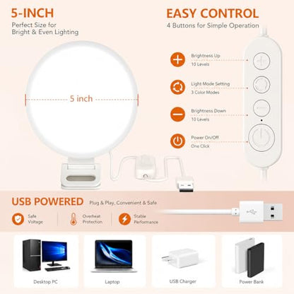 Full Screen Ring Light, 60 LED Video Conference Lighting with 3 Light Modes & Adjustable Brightness, Anti-Glare Clip-On Fill Light for Laptop/PC/Mac, Zoom Calls, Live Streaming, Selfie, TikTok
