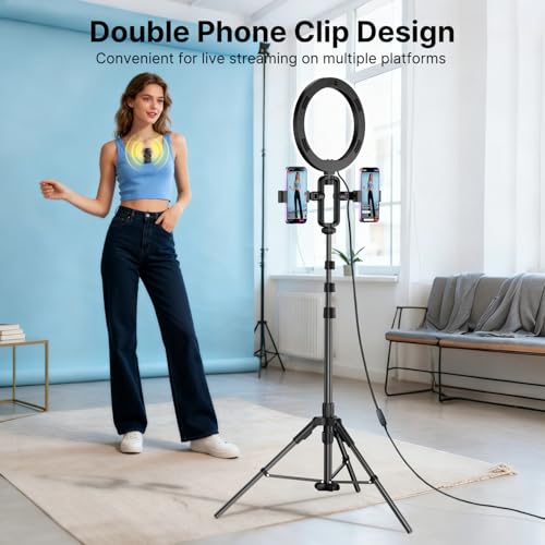 yAyusi Vlogging Kit for iPhone/Android, 78" Extendable Tripod Stand with Magnetic Microphone/Ring Light/Phone Clip/Remote Control, YouTube Starter Kit for Video Recording, Live Streaming