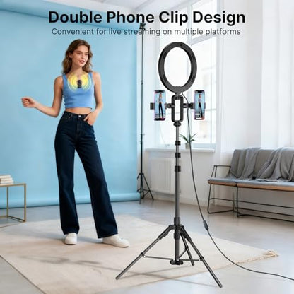yAyusi Vlogging Kit for iPhone/Android, 78" Extendable Tripod Stand with Magnetic Microphone/Ring Light/Phone Clip/Remote Control, YouTube Starter Kit for Video Recording, Live Streaming