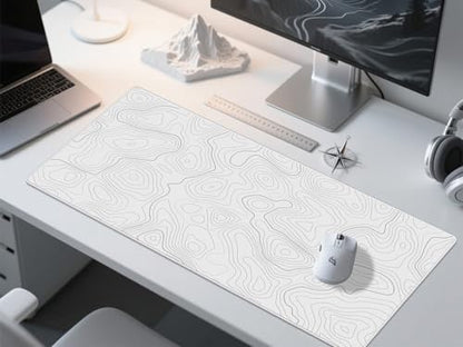 Rinaze Extra Large Gaming Mouse Pad with White Topographic, XXL Mousepad, Big Mouse Mat Desk Pad, Non Slip Keyboard Pad for Gaming Computer Laptop PC Office Desk Accessories - color: White