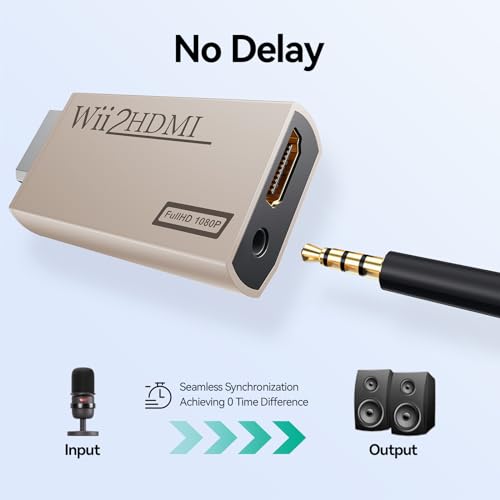 GANA Wii to HDMI Converter Adapter with Hdmi Cable Connect Wii Console to HDMI Display in 1080p Output Video with 3.5mm Audio Supports All Wii Display Modes Khaki - color: wii to hdmi Khaki