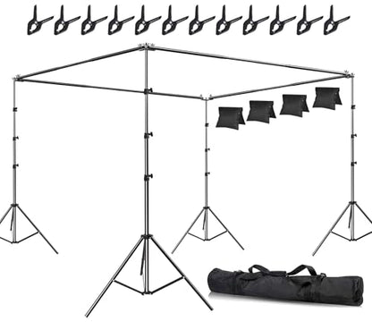 SLOW DOLPHIN Photo Studio Background Stand Support Kit Backdrop Stand, 40ft (Wide) x 8.5ft (Tall) Square Large Adjustable Backdrop Stand with Rotatable Connector, Carry Bag, Sand Bags Clamps.