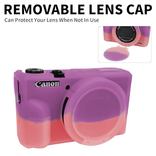 G7X Mark III Case, Soft Silicone Protective Case Cover for Canon Powershot G7X Mark III Digital Camera, Durable Camera Body Skin Protector with Removable Lens Cover, Purple Pink - color: Purple Pink