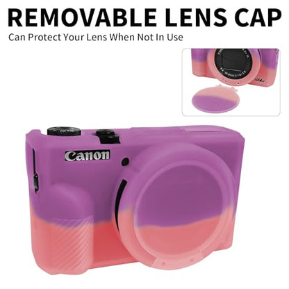 G7X Mark III Case, Soft Silicone Protective Case Cover for Canon Powershot G7X Mark III Digital Camera, Durable Camera Body Skin Protector with Removable Lens Cover, Purple Pink - color: Purple Pink