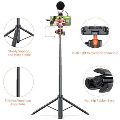 VRIG TP16 Camera Tripod, 55" Extendable Phone Selfie Stick Camera Tripod Stand with 2 in 1 Phone Clip, 5 Levels Adjustment 360° Ball Head Loads Up for DJI OSMO Pocket 4/3 Insta360 X5 iPhone Sony Canon - color: A0085