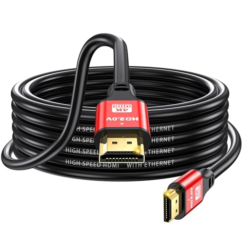 20FT HDMI Cable 4K60Hz High Speed, Ultra HD HDMI Cord with Gold Plated Connectors, Red Aluminum Housing, for PS5, Xbox Series X, 4K TV, Projector, Home Theater, Wall Mount Installation. - size: 20FT