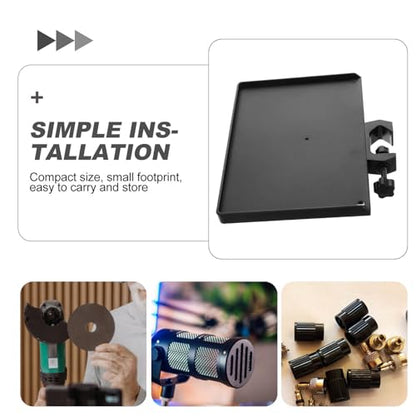 Microphone Stand Tray Organizer Plastic with Sound Card Slot and Mic Holder, Black Music Stand Accessory for Instrument Performance and Home Recording Studios