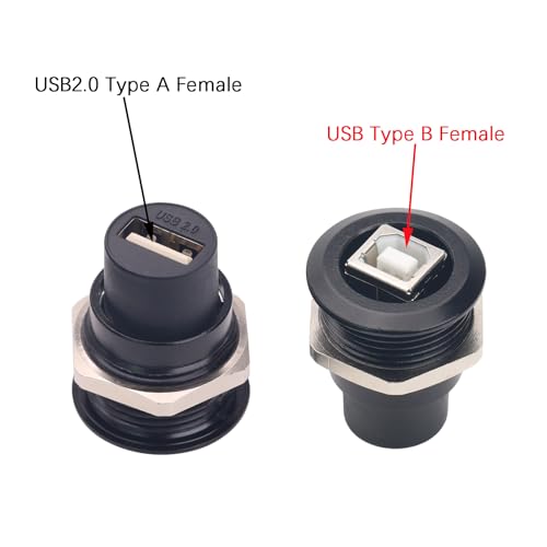 2PCS Panel Mount USB B to USB A Connector for Printer, Threaded Fixed Female USB 2.0 Scanner Converter Adapter for HP, Canon, Dell, Epson, Lexmark, Xerox and More