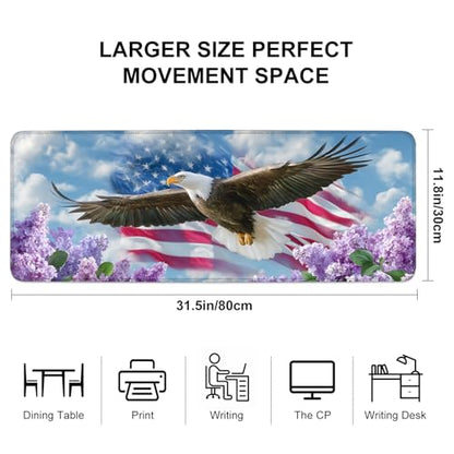 Mouse Pad, Large Anti-Slip with Stitched Edges Desk Mat Desktop Laptop Computer Desk Keyboard Mat,Table Protector Blotter Mat (Flowers and Eagles, 31.5" x 11.8") - color: Flowers and Eagles, size: 31.5" x 11.8"