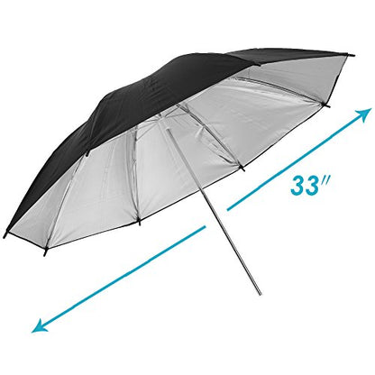 Neewer® 2 PCS 33"/84cm Professional Photography Studio Reflective Lighting Black/Silver Umbrella