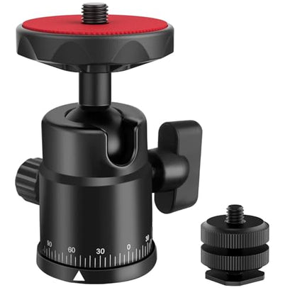 Universal 1/4" Swivel Mini Ball Head Screw Tripod Mount with Hot Shoe Mount, EszkozTA 360° Panoramic Rotating Mount Base Adapter for DSLR Cameras HTC Vive Tripods Monopods Light Stand - color: Red