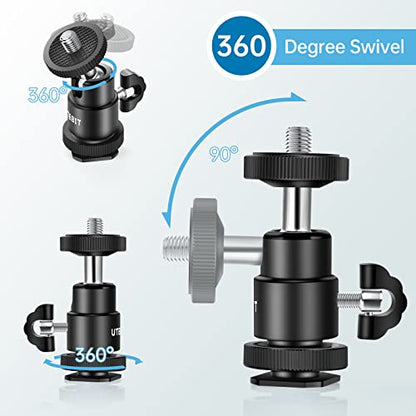 UTEBIT 2 Pack Universal 1/4" Swivel Mini Ball Head Screw Tripod Mount | 360° Rotating Mount Base Adapter 1/4" Camera Hot Shoe Mount for DSLR Cameras Vive Tripods Monopods Camcorder Light Stand - size: 12MM BALL-2PACK