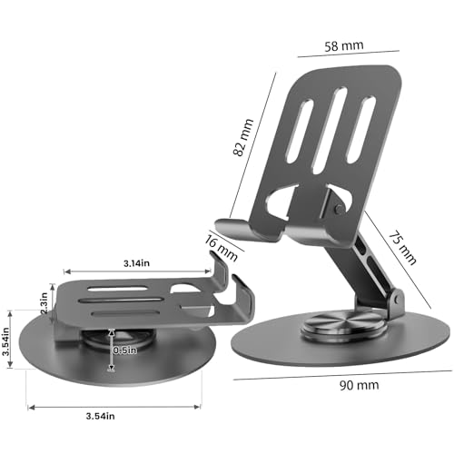 Cell Phone Stand for Desk, Desktop Phone Holder, Multi-Angel Adjustable 360° Rotation Non-Slip Metal Phone Stand, Sturdy Foldable Compatible for 16 15 14 Pro Max Pad with All Cell Phone/Tablet - color: Black