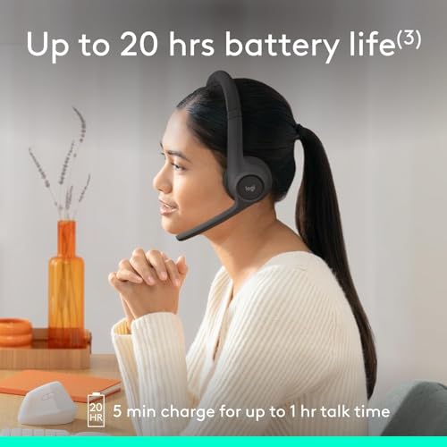 Logitech Zone 301 Wireless Bluetooth Headset with Noise-Canceling Microphone, Compatible with Windows, Mac, Chrome, Linux, iOS, iPadOS, Android – Graphite - color: Graphite