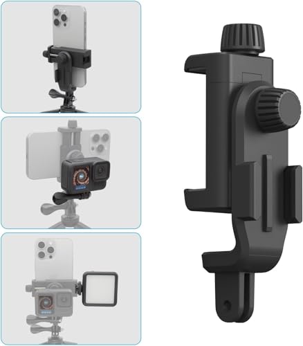 Suptig Phone Holder for Tripod, Action Camera Tripod Mount Adapter Compatible for iPhone, Gopro, DJI Action, Insta 360, Akaso, Mic, LED Light Photography Accessories