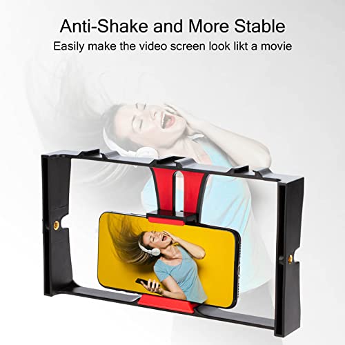 Smartphone Video Rig, Filmmaking Cage Camera Rig, Phone Video Stabilizer, Filmmaking Vlogging Case, Phone Stabilizer for Video Recording, Videomaker Film-Maker Fits for All Smartphones(Red)