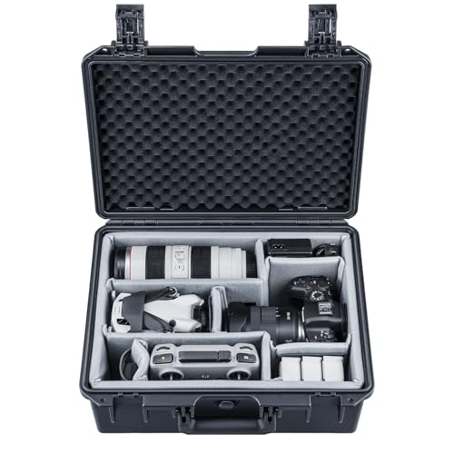 Lykus PVC1 Waterproof Hard Case with Padded Dividers for Cameras, Lenses, Dual DJI Mavic/Air/Mini drones [CASE ONLY] - color: Black PVC1
