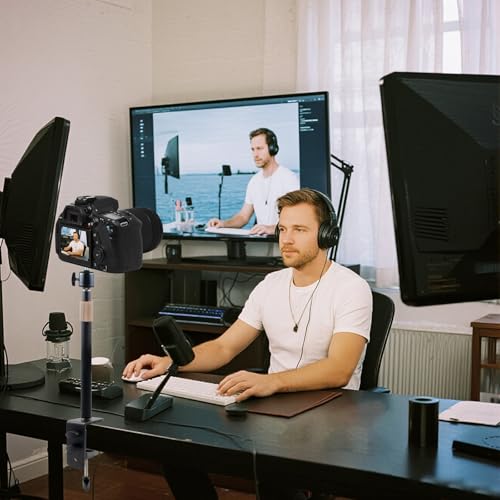 Extendable Camera Desk Mount with 360° Ball Head & 1/4" Screw, 9''-15.4" Adjustable Height Tabletop C-clamp Mounts Stand for Live Streaming, Video Conferencing, Video Recording, Photography
