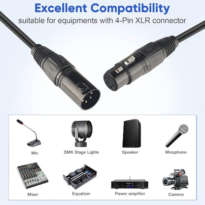 4 Pin XLR Splitter Cable, 1 Male to 2 Female XLR 4 Pin Patch Y Cable Balanced Microphone Splitter Cord Audio Adapter