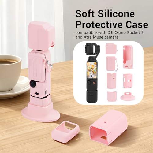 Silicone Case for DJI Osmo Pocket 3/Xtra Muse Camera with Fixed Base & Anti-Loss Lanyard, Compatible with Xtra Muse Accessories – for Travel Vlogging Daily Filming (Pink) - color: Pink