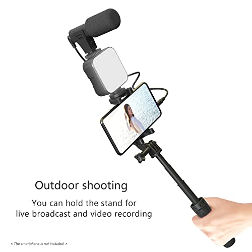 Andoer Smartphone Vlogging Kit Tripod Phone Holder + Microphone + Video Light + Clip + 3.5mm TRS to TRRS Audio Cable for Live Stream Video Recording