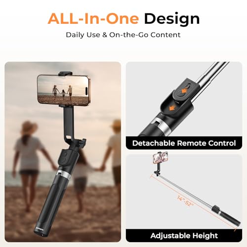 Sensyne Selfie Stick for Phone, Extendable Travel Tripod with Detachable Remote for Photography, Selfies, Compatible with All Cell Phones, Black - color: Black
