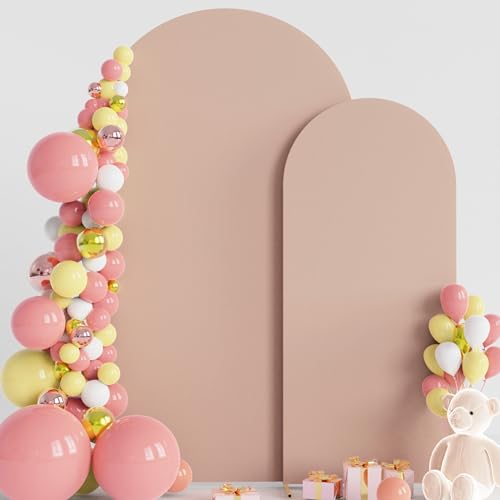 Wokceer Wedding Arch Backdrop Cover 7.2FT, 6FT Spandex Fitted Wedding Arch Stand Covers 2 Set Round Top Chiara Backdrop Stands Cover for Birthday Party Ceremony Banquet Decoration Nude - color: Nude, size: 7.2FT,6FT