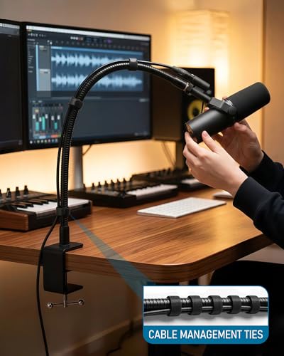 19-INCHS Flexible Gooseneck Microphone Stand with Heavy Duty Desk Clamp for Podcast, Meetings, Lectures, Radio Broadcasting Studio, Live Broadcast Equipment, TV Stations - size: 19-INCH