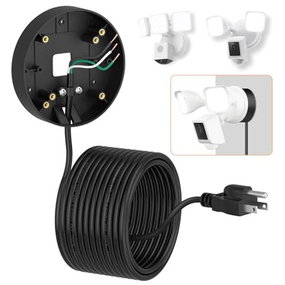 2in1 Power Adapter and Floodlight Cam Plug-in Mount Compatible with Wyze Floodlight Cameras v2/Pro/v1, Electrical Box with 20ft Weather-Resistant Outdoor Charging Cable, No Junction Box Required-Black - color: Black