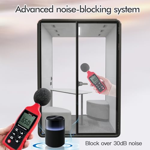 Soundproof Office Pod Booth, 2 Person Meeting Pod Black, Quiet Meeting Pod with Acoustic Panels, Portable Modular Pod, Mobile Sound Proof Booth, Privacy Phone Booth for Calling H92in W63in D55in