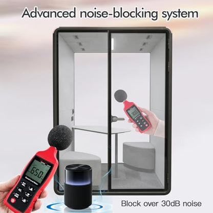 Soundproof Office Pod Booth, 2 Person Meeting Pod Black, Quiet Meeting Pod with Acoustic Panels, Portable Modular Pod, Mobile Sound Proof Booth, Privacy Phone Booth for Calling H92in W63in D55in