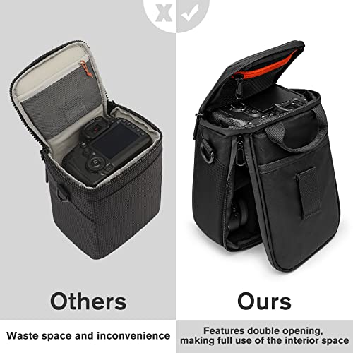 S-ZONE Camera Insert Bag Waterproof Lens Cube Case Compatible with Nikon Canon | Bottom and Side Zipper Openings, Adjustable Shoulder Strap, Compatible with Nikon Canon - color: Black