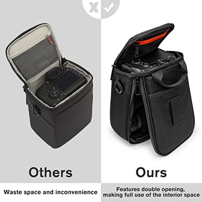 S-ZONE Camera Insert Bag Waterproof Lens Cube Case Compatible with Nikon Canon | Bottom and Side Zipper Openings, Adjustable Shoulder Strap, Compatible with Nikon Canon - color: Black