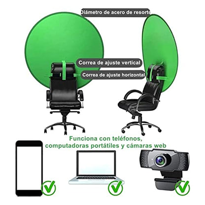 Portable Green Screen Backdrop Chair Background for Video Chats, Gaming, Video Conferences, 142cm Diameter, Folding and Portable