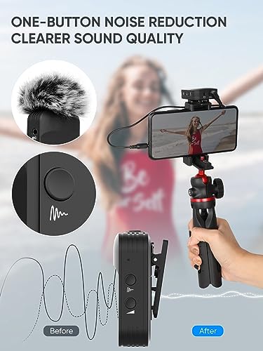 Moman C1X Wireless Lavalier Microphone, 2.4GHz Dual Channel Lapel Mic System with Noise Cancellation 230FT Range for Online Class Vlog Live Stream YouTube DSLR Camera Smartphone Tablet - size: C1X