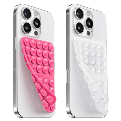 2PCS Silicone Suction Cup Phone Case Mount Double Sided, Hands-Free Phone Accessories Holder for Selfies and Videos, Silicon Sticky Phone Grip for iPhone and Android, Transparent&Hot Pink - color: Transparent&Hot Pink