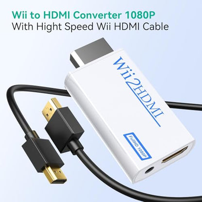 GANA Wii to HDMI Converter 1080P Full HD, Wii HDMI Adapter with 3.5mm Audio & HDMI Output, Compatible with Wii/Wii U, HDTV, Monitor, Projector, Supports All Wii Display Modes - color: White