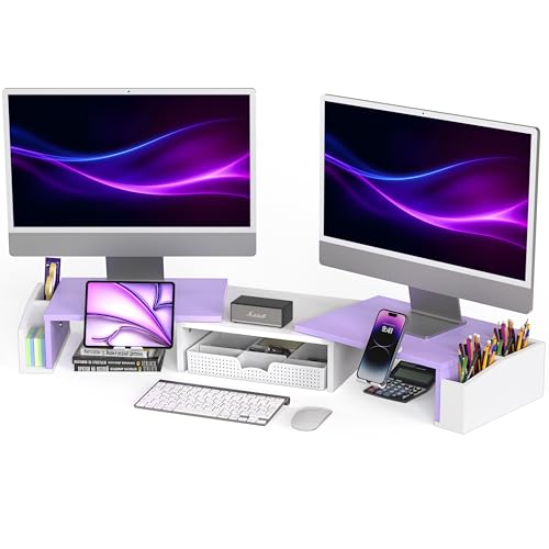 Simple Houseware Desk Dual Monitor Stand Riser with Drawer, Purple - color: Purple