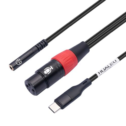 6.6FT USB C to XLR Female Microphone Cable & 3.5mm (1/8") Female Stereo Output Adapter,USB C to 3.5mm Headphone & XLR Microphone rec Cable for iPhone 15 Mac Book Garageband, Tablet - size: 6.6 ft