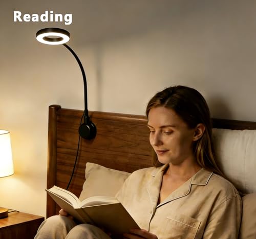 Suction Cup LED Desk Lamp for Computer Monitor, 3 Modes 10 Brightness, 7W USB Adapter, Flexible Gooseneck Ring Light for Desk, Fill Light, Office Home, Bedside, Reading, Study, Workbench, Black - size: 3.54IN
