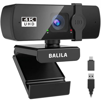 4K Webcam for PC/Laptop/Mac, 2 Mics Noise Reduction, Fixed Focus, 90° FOV, Auto Light Correction, Privacy Cover, Plug & Play USB Computer Camera for Zoom/Teams/Facetime/YouTube/Google Meet