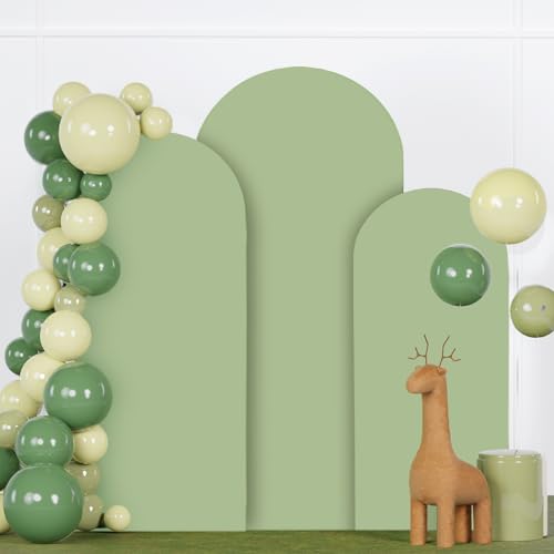 FANPROMS Arch Cover Set of 3 Sage Green Arch Cover Spandex Arch Backdrop Cover Chiara Round Top Arched Covers Backdrop Fabric for Wedding 5FT 6FT 7FT Party Arches Covers for Birthday Baby Shower - color: Sage Green, size: 5FT, 6FT, 7FT