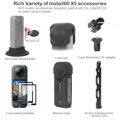 PellKing Accessories Kit for insta360 X5,Included Carrying Case with Belt,2 Pcs Metal 1/4" Adapter,Handlebar Clamp,Magnetic Mount,43in Selfie Stick,Chest Strap,Head Strap,Backpack Mount,and Others