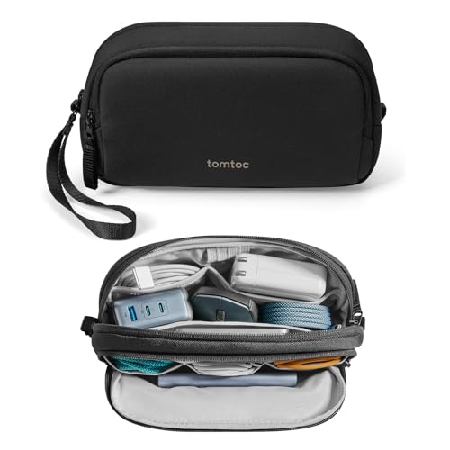 tomtoc Electronic Organizer Travel Case, Water Resistant Dual Compartment Tech Pouch Cable Organization Storage Bag for Charger, Cord, Phone, Hard Drive, Power Bank, Accessories Travel Essentials - color: Black, size: Medium