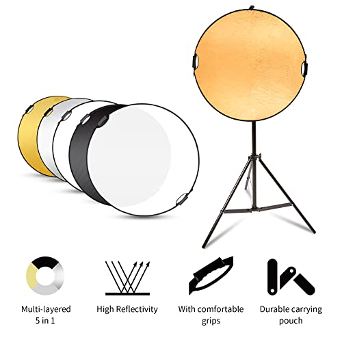 Selens Handle Round Reflector Stand Kit for Photography, 32" 5-in-1 Collapsible Lighting With 6.5ft Light Stand, Carry Bag and Clamp for Portrait Studio Shoot - size: 32in Reflector Stand Kit