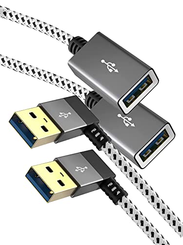 CableCreation USB 3.0 Extension Cable 1FT, [2-Pack] Left Angle USB 3.0 Male to Female Extender Cord, 90 Degree USB 3.0 for VR, PlayStation, Xbox, Keyboard, Space Gray, 0.3M - size: 1FT-2Pack, style: Left Angle