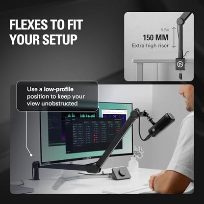 Elgato Wave Mic Arm MK.2, Studio Boom Arm for Microphones | Rises above monitors or stays low profile, Silent operation, Slim all-metal design, Padded clamp fits tight spaces - style: Mic Arm HR