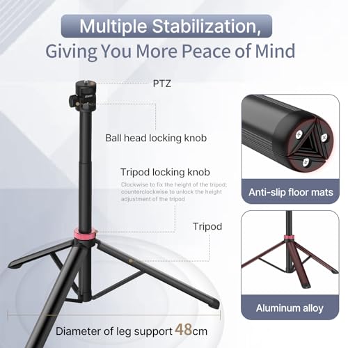 ULANZI 81" Tall Tripod for Camera&Phone, Extendable Aluminum Light Stand, Adjustable Travel Tripod with 1/4" Screw&Phone Clamp, 360° Ball Head, for Camera Video Light, for Vlog/Livestream/Ring Light