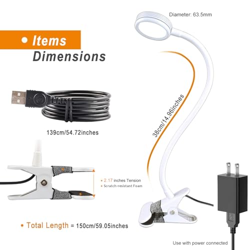 LEPOWER Clip on Light/Reading Lights/Book Light Color Changeable/Night Lights Clip on for Desk, Bed Headboard and Computers, Adapter Included (White) - color: White