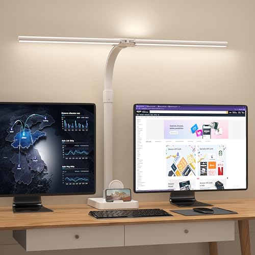 AKRRYR Led Desk Lamp for Home Office,24W Bright Eye-Caring Desk Light with Base,5 Brightness and 5 temperatures Dimmable Workbench Task Light, Adjustable Gooseneck Table Lamp for Monitor(White) - color: White-Desktop